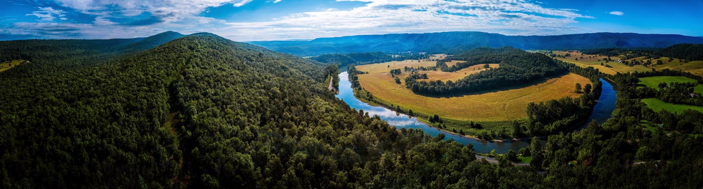 panoramic view of winding river in Chesapeake Watershed area