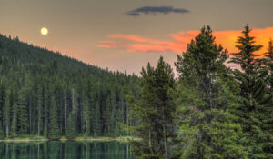 Alberta lakes and forests sunset on Alberta lake