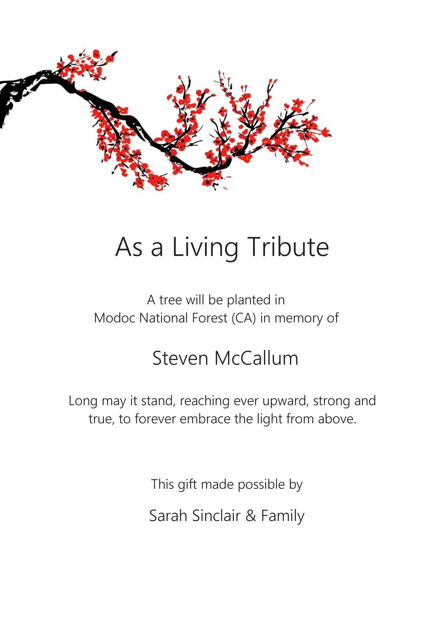 Red Blossoms Memorial Card